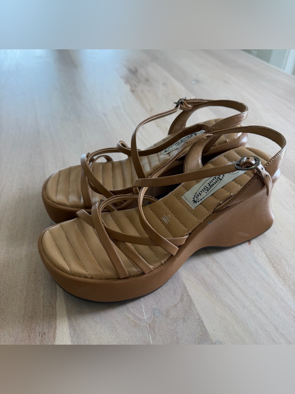 Vintage 90s Y2K Lower East Side Wedge Sandals Chunky Tan Women’s Size 8.5